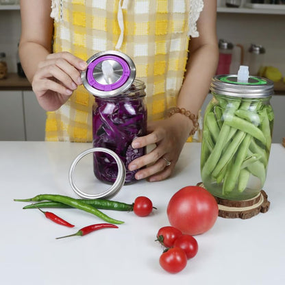 Stainless Steel Fermentation Lids with Date Tracker & Airlock for 16/24/32/64Oz Wide Mouth Mason Jars, Food Grade Stainless Steel Fermentation Kit for Pickling, Kimchi, Kombucha & Sauerkraut (1PCS) - color: 1PCS