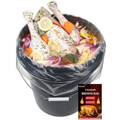 Turkey Brine Bag Set of 10, 20x27.5 Inch 5 Gallon Bucket Liner Bags for Brining and Marinating Meat, Extra Thick 5 mil Leak-Proof Brining Bags for Turkey, Chicken, and Beef (No BPA）