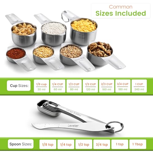 Spring Chef Stainless Steel Measuring Cups and Spoons Set of 14 with Leveler, Nesting Kitchen Metal Measuring Cups and Spoons Set for Dry and Liquid Ingredients, Perfect for Cooking & Baking - style: Cups & Spoons - Set of 14