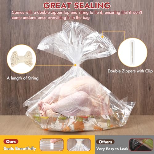 YQL 2 Pack Turkey Brine Bags, 26''x22''- Holds Up to 35lb Brining Bags with Cotton Strings, Double Zipper Seal for Turkey, Chicken, Beef, Pork, Ham - size: 2PCS