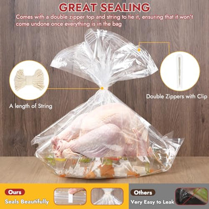 YQL 2 Pack Turkey Brine Bags, 26''x22''- Holds Up to 35lb Brining Bags with Cotton Strings, Double Zipper Seal for Turkey, Chicken, Beef, Pork, Ham - size: 2PCS