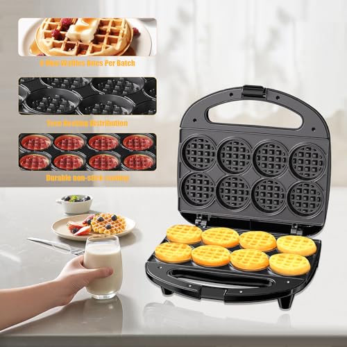 OSTBA Mini Waffle Maker: 750W Powerful Heating, Cooks 8 Waffles at Once, Fast & Even Cooking, Non-Stick & Easy Clean, Compact & Portable for Family Breakfast - style: ABS07-C