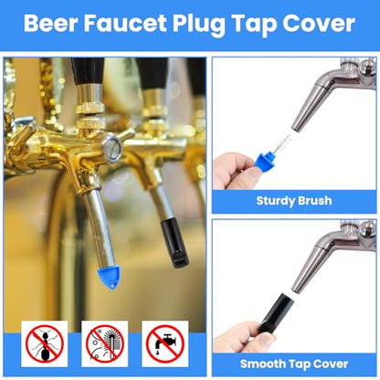 Beer Tap Plugs Brush Kit - 24 Cleaning Brushes & 5 Draft Beer Tap Plugs for Kegerator Cleaning Replacement Cleaning Parts, Sanitary Faucet Cap Cover Brush Set for Most Taps Bar