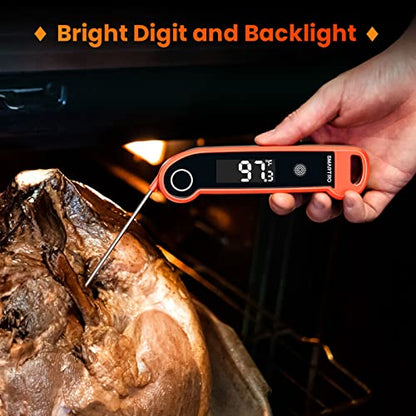 SMARTRO ST49 Digital Thermocouple Instant-Read Meat Thermometer with Ambidextrous Backlit for Food, Grilling, BBQ, Kitchen Cooking, Oil Deep Frying and Candy - color: Red