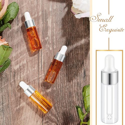 Didaey 200 Pcs 1/2/3/5/10/15 ml Mini Glass Oil Dropper Bottle Bulk, Clear Essential Small Empty Bottles Sample Containers Perfume Liquid Vials with Cap for Traveling (5 ml,Classic Silver) - color: Classic Silver, size: 5 ml