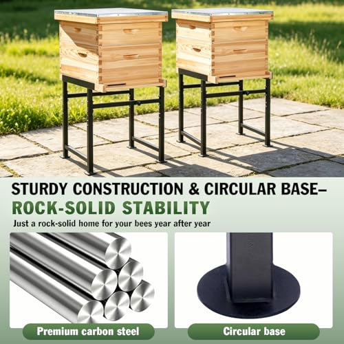 Bee Hive Stand for 8 & 10 Frame Beehive Boxes, Metal Bee Hive Stand, Adjustable Height 16.1"-20.9" & Adjustable Width 15"-19", Easy to Assemble Bee Stand for Beekeeping Supplies & Tools (Black)