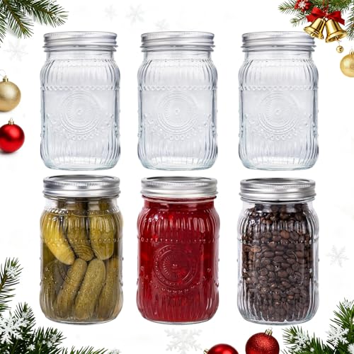 LUODA MirthMood 32 OZ Wide Mouth Mason Jars, 6 PACK Glass Mason Jars with airtight Lids, Quart mason jars wide Perfect for Canning, Pickling, Preserving, Fermenting, DIY Crafts & Decor