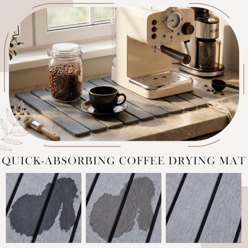 Large Stone Coffee Mat for Countertop, 24" x 15" Diatomaceous Earth Coffee Dish Drying Mats with Non-Slip Rubber Base, Super Absorbent Quick Drying Mat for Kitchen Espresso Machine