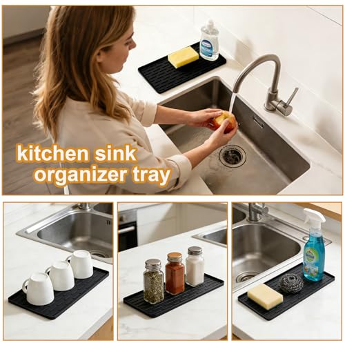 Silicone Coffee Mat, 16"X7" Heat-Resistant,Eco-friendly,Hygienic Drying Pad,Leak-Proof and Non-Slip,Removable Silicone Mat with Concave and Convex Design,（Black 16X7） - color: Black, size: 16" x 7"