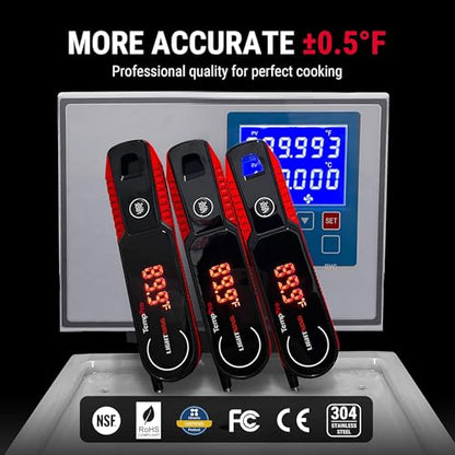 TempPro Lightning 1-Sec Instant Read Meat Thermometer, Kitchen Food Thermometer with 180° Rotating Display, IP67 Waterproof Cooking Thermometer for Deep Fry Smoker BBQ Grill (Previously ThermoPro) - color: Red