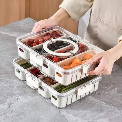 2Pack Divided Snackle Box with Lids Stackable Food Serving Tray for Fruit&Veggie Plastic Fridge Storage Container for Pantry Freezer Clear Snack Box for Meal Prep Candy Nuts Spice - size: 2Pack with 8 dividers