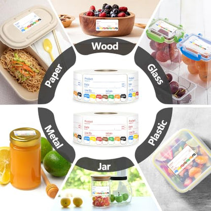 2 Rolls 1000 Pcs 1 X 2 inch Removable Food Date Sticker Labels, Easy to Write for Freezer, Refrigerator Food Containers Date Sticker, Leftover Labels (Blue-Red-Spanish) - style: Blue-Red-Spanish
