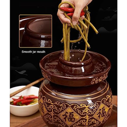Ceramic Fermentation Crock Jar Kit,Sauerkraut Crock, Traditional Chinese Porcelain Pickle Jar with Water Seal Airlock Lid,Pickle Jar for Fermenting or Pickling Pickl 4Kg - size: 4Kg