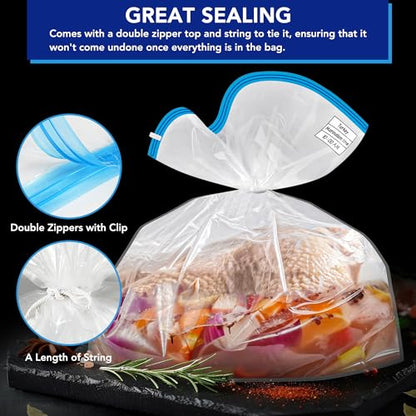 3 Pack 26” x 22” Extra Large Brining Bags for Turkey with String | Double Zippers Turkey Brine Bags for Marinade, Steak, Chicken, Beef, Ham, Pork, , with Date Label - color: 3 pack
