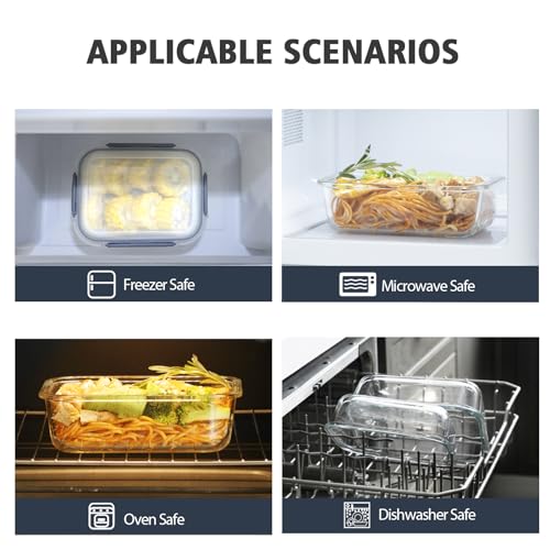 S SALIENT 18 Pieces Glass Food Storage Containers with Lids,Airtight Glass Meal Prep Containers,Glass Storage Containers Set for Kitchen,Pantry BPA Free & Leak Proof (9 lids & 9 Containers) - color: Gray