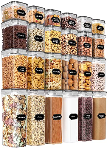 PRAKI Airtight Food Storage Containers Set with Lids - 24 PCS, BPA Free Kitchen and Pantry Organization, Plastic Leak-proof Canisters for Cereal Flour & Sugar - Labels & Marker(Grey) - color: Grey