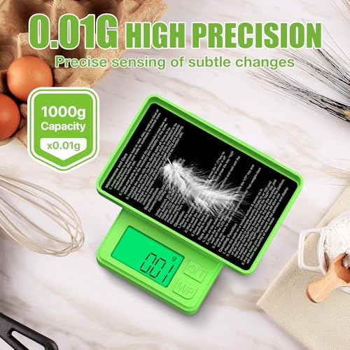 Digital Pocket Grams Scale, Diyife 1000g/0.01g High Precision, 7 Units Conversion Mini Scale with LCD Display, Tare Function for Food, Jewelry, Powder, Green - color: Green