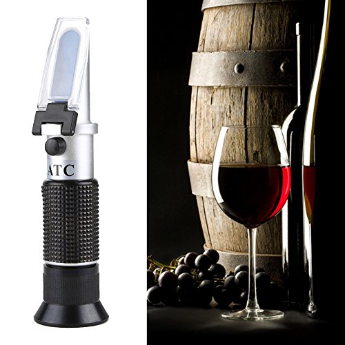 Refractometer for Grape Wine Brewing, Measuring Sugar Content in Original Grape Juice and Predicting The Wine Alcohol Degree, Dual Scale of 0-40% Brix & 0-25% vol Alcohol, Wine Making Kit