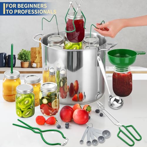 Canning Supplies Starter Kit,Canning Kit for Beginners of 9 with Jar Lifter，Wide Mouth Funnel,Wrench,Tongs,Lid Lifter,Bubble Popper,Canning Labels,ladle,Measuring spoon-Deep Green - color: X9-Green