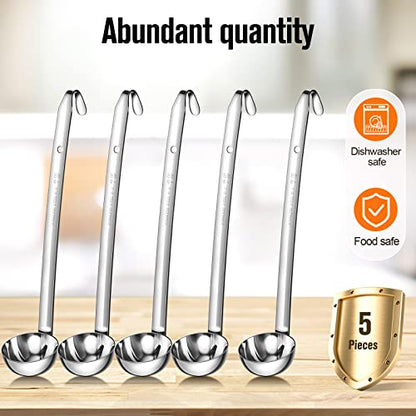Cunhill 5 Pcs Soup Ladles Stainless Steel Serving Ladles with Long Handle for Serving, Cooking, Stirring, Portioning Kitchen Restaurant Accessories(2 oz) - size: 2 oz