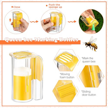 Qualirey 11 Pcs Queen Bee Marking Kit with Queen Bee Marking Bottles Marking Pens Plastic Queen Bee Catcher Cage Clips Beehive Entrance Gate Queen Bee Cell Cups Push Pins for Beekeeping Supplies