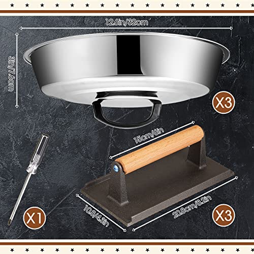 Tessco Griddle Accessories 3 Pcs 12.6 Inch Griddle Dome Cheese Melting Round Basting Cover 3 Pcs 8.2 Inch Smash Burger Press Cast Iron Meat Press and Screwdriver for Flat Top Grill BBQ