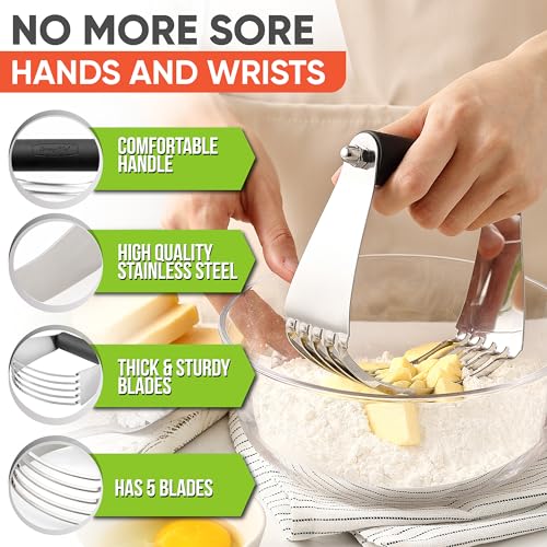Spring Chef Dough Blender, Top Professional Pastry Cutter with Heavy Duty Stainless Steel Blades, Large Size, Black - color: Black, size: 4" Large
