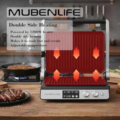 Panini Press,4 Slices Contact Grill with Removable Non-Stick Coated Grill and Flat Plates,Panini Makers with Temperature Control and Timer,Open 180 Degrees,Grill and Griddle (Half black with digital) - color: Half black with digital