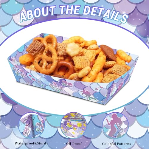 No Folding Required 100 Pack 2 Lb Mermaid Paper Food Trays Mermaid Plates Birthday Party Supplies Cartoon Themed Nacho Trays Paperboard Mermaid Hot Dog