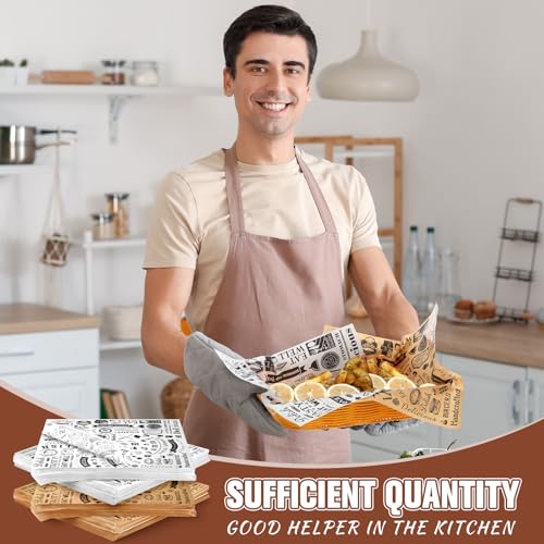 600 Pcs 12 x 12 Inch Deli Wax Paper Sheets Grease Resistant Tray Basket Liners Newsprint Paper Water and Grease Proof Sandwich Wrapping Square Hot Dog Wrappers for Food Baking (Brown,White) - color: Brown, White