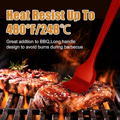Silicone Basting Brush 2 Pcs Pastry Brush for Oil, BBQ, Grill, Sauce Baking Cooking, Dishwasher Safe (Red) - color: Red