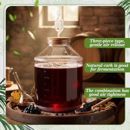 Ziliny 5 Gallon Plastic Wide Mouth Carboy with 1 Wooden Drilled Corks, Airlock, and Lid, PET 5 Gallon Water Jug Jar with Volume Markings for Beer Wine Brewing Fermentation Making Equipment