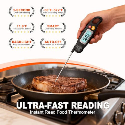 Antonki Meat Thermometer Digital - Instant Read Food Thermometer with Backlight for Cooking Grilling Baking Kitchen Candy BBQ Oil Liquid, Backlit Display, Battery Included