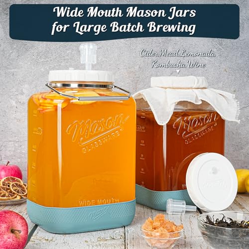 2 Pack Large Fermentation Jars with Airlock, 2 Gallon Glass Jar with Airtight Lid-Wide Mouth Mason Jar with Handle & Non-slip Base for Mead Making & Kombucha, Pickle Jar, Kimchi Containers