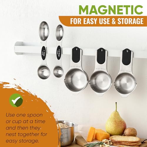 Spring Chef Magnetic Measuring Cups & Spoons Set, Patented, Strong N45 Magnets, Heavy Duty Stainless Steel Fits in Spice Jars for Baking & Cooking, BPA Free, Round Set of 9, Black - color: Black, size: Set of 9