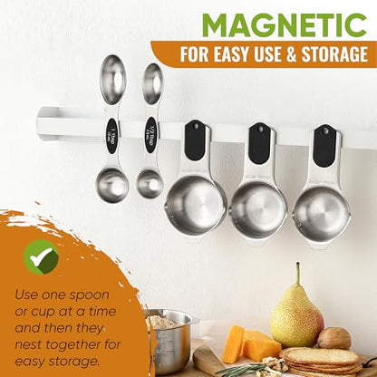 Spring Chef Magnetic Measuring Cups & Spoons Set, Patented, Strong N45 Magnets, Heavy Duty Stainless Steel Fits in Spice Jars for Baking & Cooking, BPA Free, Round Set of 9, Black - color: Black, size: Set of 9