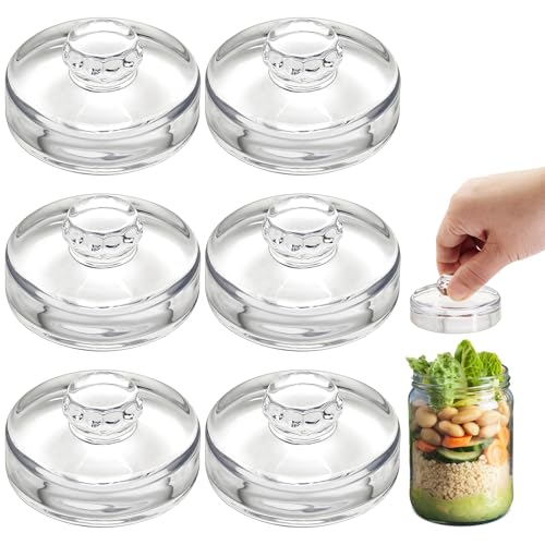 6Pcs Fermentation Glass Weights with Easy Grip Handles, Clear Canning Weights and Pickling Glass Weight for Wide Mouth Mason Jars, Fermenting Kit, Kimchi, Sauerkraut (6)