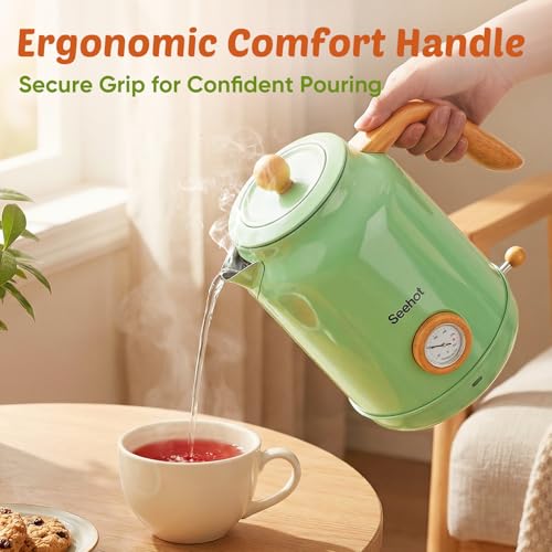 Seehot® Electric Kettle With Thermometer, 1.7L Electric Tea Kettle, 1200W Hot Water Kettle Electric, Auto Shutoff, Boil-Dry Protection, 304 Stainless Steel, Cordless Base,Green - color: Green