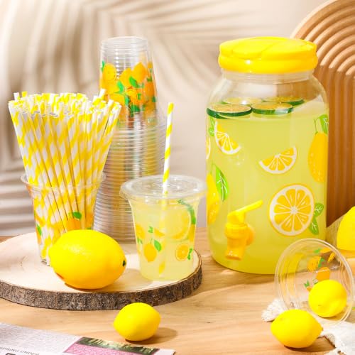 Havawish 2 Pcs 1 Gallon Plastic Beverage Dispenser with Spigot Clear Summer Kitchen Fridge Drink Dispenser for Parties Lemonade Juice Tea Beer Cold Water(Yellow,Circular Column) - color: Yellow, style: Circular Column