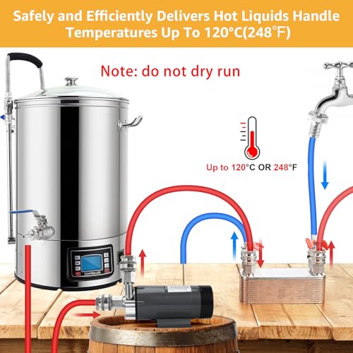 MRbrew Wort Pump Stainless Steel for Wort Transfer, Magnetic Beer Pump Brew with 1/2” NPT Thread Head, Quiet Operation & Excellent High Temperature Resistance System Beer Brewing Kit (Grey) - size: Grey Pump