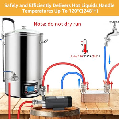 MRbrew Wort Pump Stainless Steel for Wort Transfer, Magnetic Beer Pump Brew with 1/2” NPT Thread Head, Quiet Operation & Excellent High Temperature Resistance System Beer Brewing Kit (Grey) - size: Grey Pump