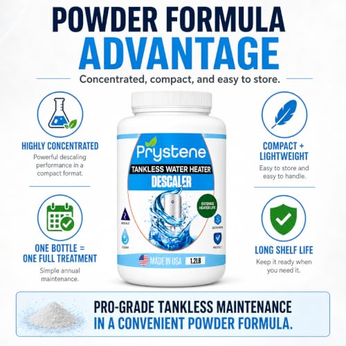 Tankless Water Heater Descaler - Professional Powder Cleaner (1.2 lbs) - Removes Limescale & Restores Efficiency - Compatible with Rinnai, Rheem, Navien, Noritz - Food Grade, Made in USA