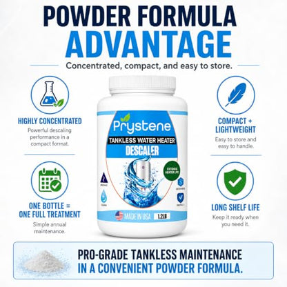 Tankless Water Heater Descaler - Professional Powder Cleaner (1.2 lbs) - Removes Limescale & Restores Efficiency - Compatible with Rinnai, Rheem, Navien, Noritz - Food Grade, Made in USA