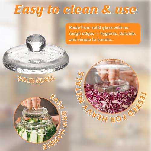 3.78" Glass Fermentation Weights for Gallon Jars, 2-Pack, Grip Handle | Designed for jars with an inner diameter of 3.8 inches or larger