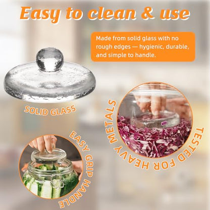 3.78" Glass Fermentation Weights for Gallon Jars, 2-Pack, Grip Handle | Designed for jars with an inner diameter of 3.8 inches or larger