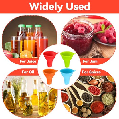 ElevateTech 4Pcs Funnels for Kitchen Use Filling Bottles Silicone Funnel Wide Mouth Funnel Multi Color Flexible Condiment Funnels Kitchen Gadgets Accessories for Filling Water Bottle Liquid Transfer