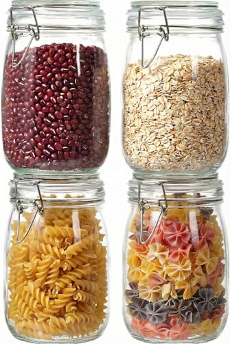 HomArtist 32 oz Wide Mouth Glass Jars with Airtigh Lids, 4 Pack Glass Pickling Jars for Canning, Fermenting, Large Mason Storage Container for Coffee, Flour, Sugar, Pasta - color: 32 floz Set-4Pack