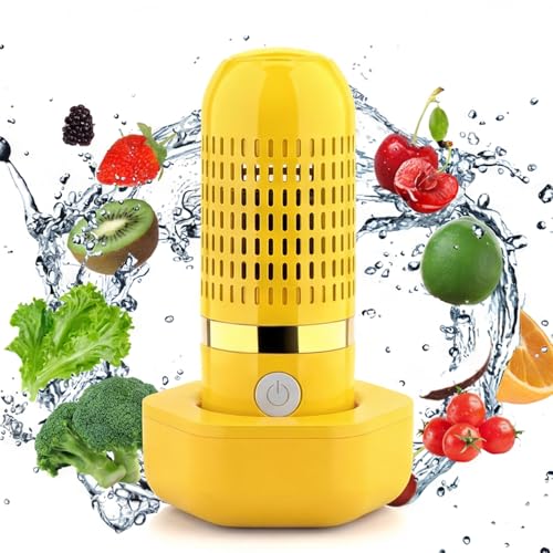 Portable Fruit and Vegetable Washing Machine, Cordless Food Purifier, USB Rechargeable Cleaner for Fruits, Vegetables, Meat, Rice, Grains, Kitchen Tableware (1, Yellow) - color: Yellow