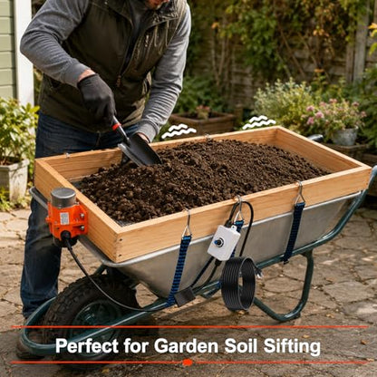 Large Soil Sifter with 40W Adjustable Vibration Motor, 39.3" x 19.6" Automatic Wooden 1/4" Mesh Rocks Dirt Compost Gravel Sifting Screen Gardening Sieve Fits Wheelbarrows,with 3-in-1 Garden Tools Set - size: 1/4" Mesh Soil Sifter with 40W Motor