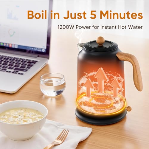 Seehot® Electric Kettle With Thermometer, 1.7L Electric Tea Kettle, 1200W Hot Water Kettle Electric, Auto Shutoff, Boil-Dry Protection, 304 Stainless Steel, Cordless Base, Black - color: Black